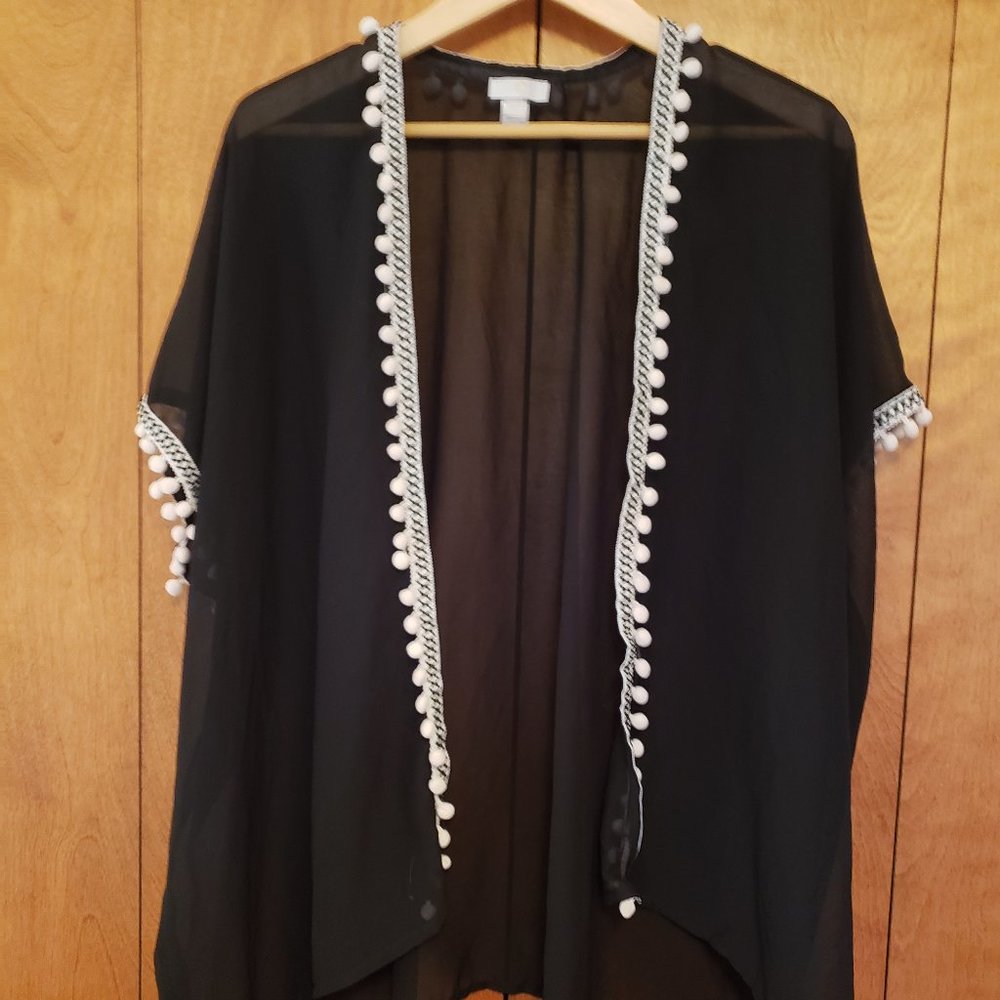 Charming Charlies Black Pom pom Tassel Cover Up